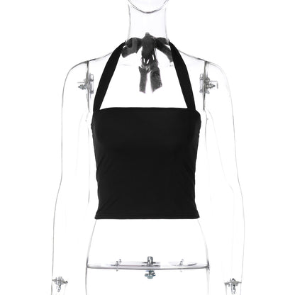 Verão 2026 European e American Hot Girl Nova Moda de Cor Sólida Slim Fit Versátil de Rua Estilo Estilo Halter, Conjunto Drop-Off Feminino