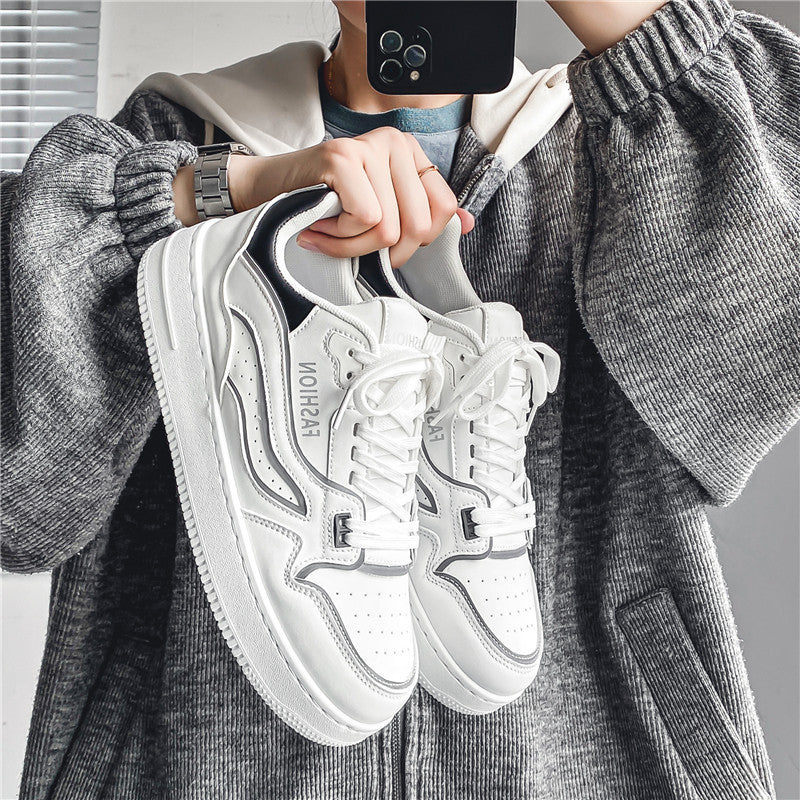 Sapatos de Homem 2024 Novo Design de Primavera Nicho Ténis Casuais Baixos, Sapatos Desportivos Masculinos Versáteis, Respiráveis, Pequenos Sapatilhos Brancos da Moda