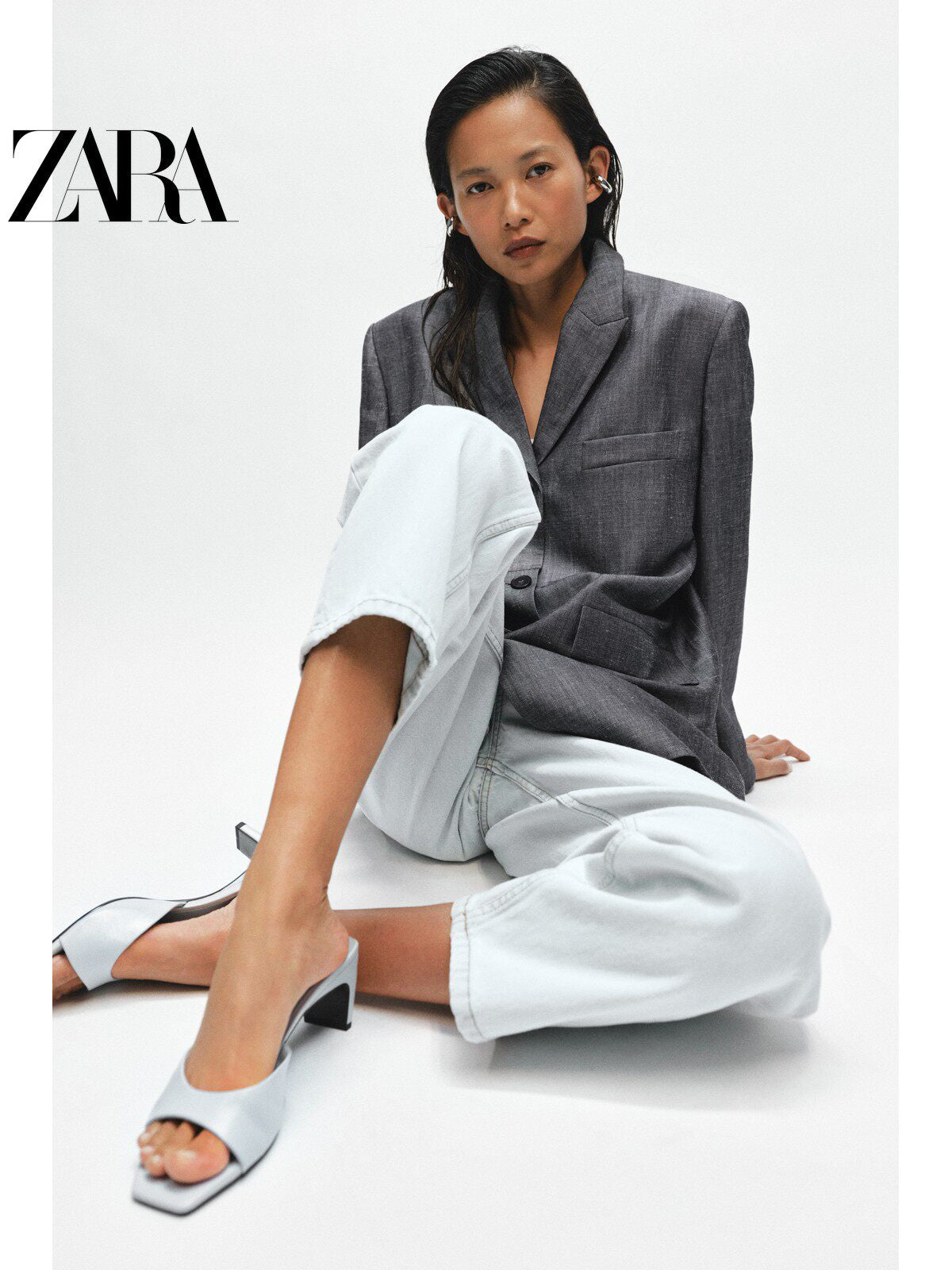 ZARA 2026 Verão Nova Coleção Sapatos Mule Femininos, Sandálias de Salto Alto com Bico Quadrado em Couro, 1301810 044