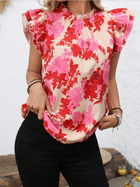 Comércio estrangeiro transfronteiriço 2025 camisa feminina de manga borboleta, nova blusa floral, estilo tropical floral casual