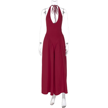 Vestido elegante e elegante para mulheres, vestido bestseller cross-fronteiriço da Amazon, de cor sólida, sexy com decote oco oco em V profundo