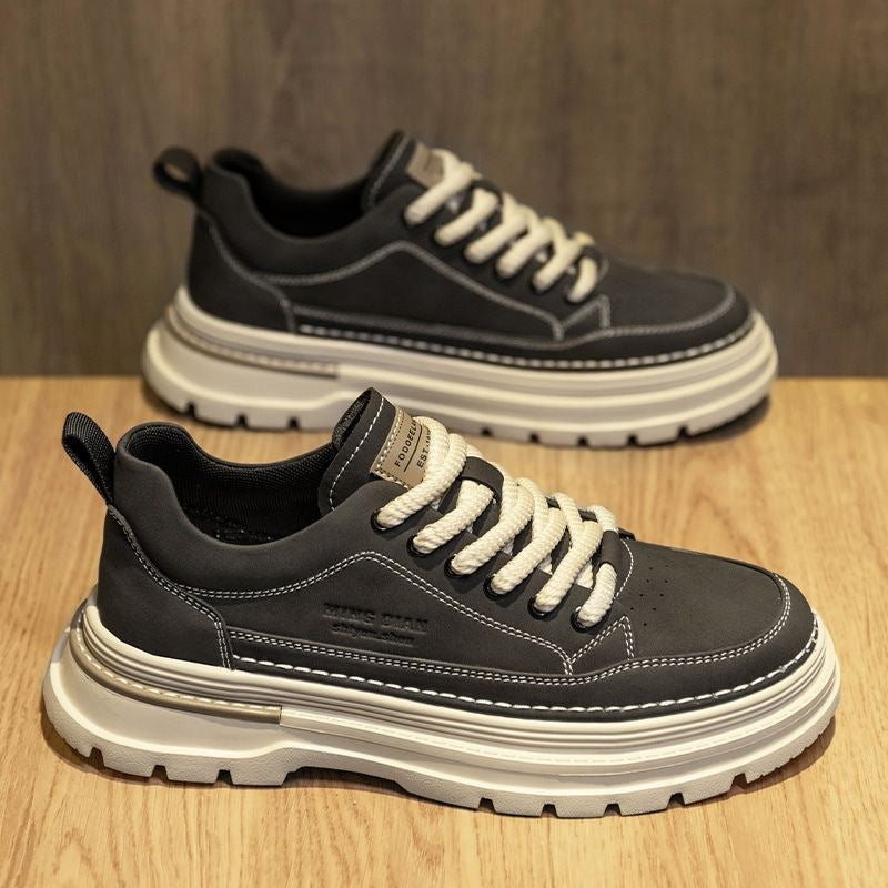 Sapatos de primavera para homem, novas botas Martin, botas até ao tornozelo para homem, sapatos de pele de sola grossa e versáteis na moda, sapatos de trabalho, ténis desportivos casuais