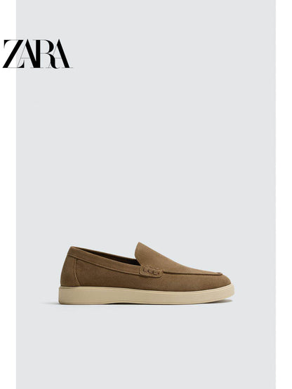 ZARA Primavera/Verão 2026 Novos Sapatos Masculinos com Detalhes em Camurça: Sapatos Náuticos Casuais Simples em Couro 2615621 700