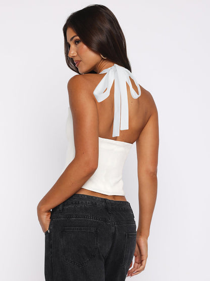 Rapariga europeia e americana atraente estilo INS de moda, novo soutien oco com aro, top justo de cor sólida e camadas dupla para mulheres
