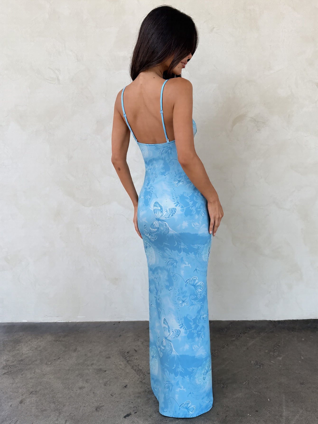 Vestidos populares para mulheres, com estampado oco, decote em V torcido, sem mangas e alças finas, com estampado oco e decote em V