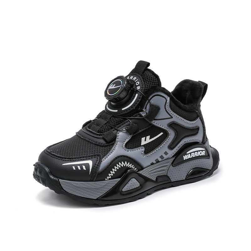 Os novos sapatos desportivos de lã forrados em couro com blocos de cor da Warrior, sapatos casuais confortáveis para o exterior de alta estética, sapatos infantis de algodão da moda e versáteis