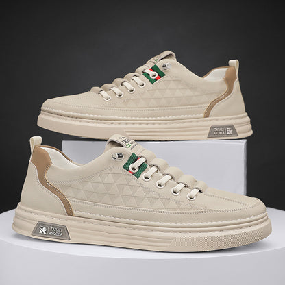 Sapatos masculinos de primavera, 2024 novos sapatos casuais casuais de pele para homem, sapatos desportivos respiráveis, sapatos de trabalho, sapatos brancos da moda