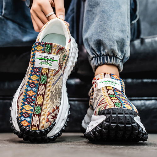 Sapatos masculinos: ténis de corrida de lona grossa com sola de verão, sapatos de pai com sola resistente ao desgaste para adolescentes