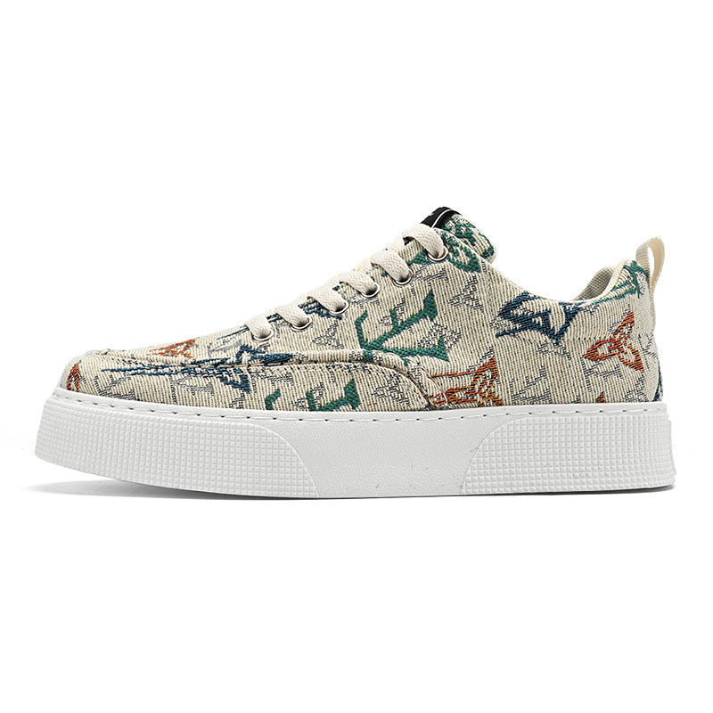 Sapatos de lona vintage estampados e respiráveis de primavera para homem, ténis desportivos casuais para estudantes versáteis e respiráveis