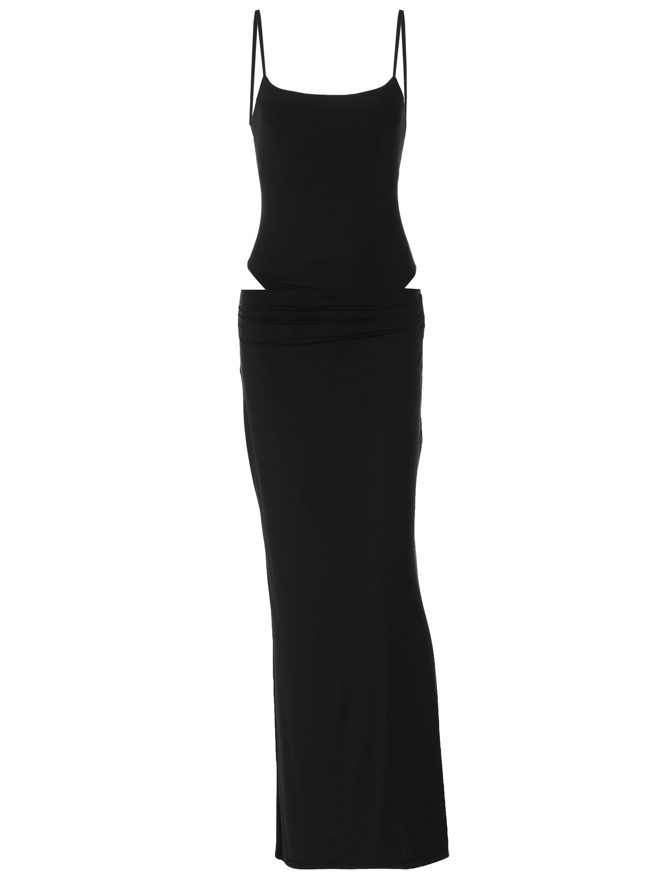 Conjunto europeu e americano de estilo socialite transfronteiriço, conjunto sexy sem costas, de cor sólida e sem mangas, justo, versátil, conjunto de vestido comprido de duas peças para mulheres