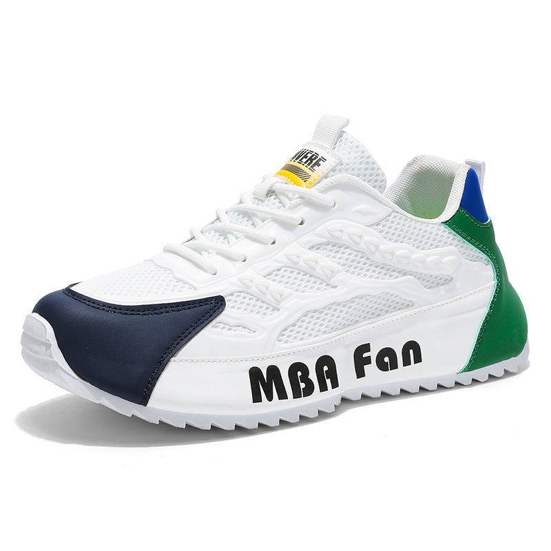 Novos Sapatos Brancos Brancos de Verão 2025 de Rede Fina Fino Respiráveis Respiráveis Desportivos Versáteis Brancos Ténis Forrest Dad para Aumento de Altura