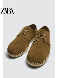 Sapatos masculinos ZARA Primavera/Verão 2026, acabamento em camurça, bico redondo, modelo Derby, código 2455720 700