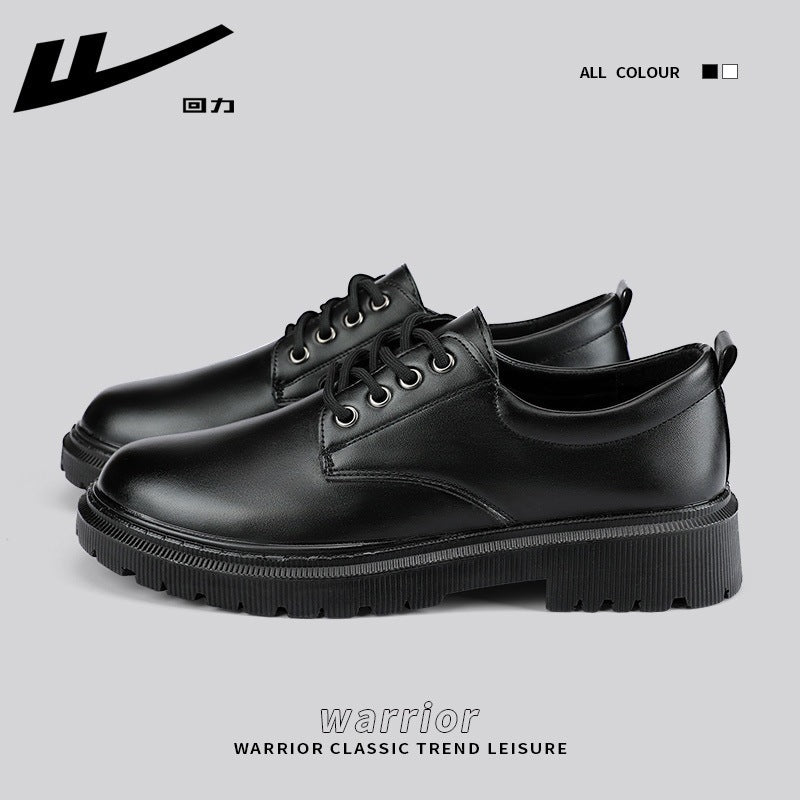 Sapatos de couro guerreiro masculinos, roupa formal de negócios, sola casual macia respirável para todas as estações, estilo britânico, sapatos pretos para noivo que aumentam a altura