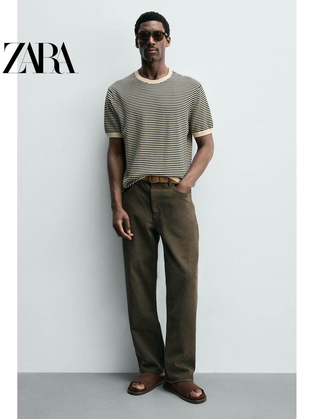 Sandálias rasteiras masculinas ZARA Primavera/Verão 2026 com detalhes em camurça (código: 2709720 701)