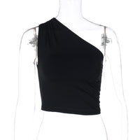 2026 Amazon Summer New Hot Girl Style Camisola Feminina Crossbody Sem Mangas Sexy Design de T-shirt Ajustada para Mulher
