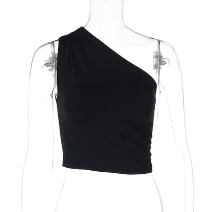 2026 Amazon Summer New Hot Girl Style Camisola Feminina Crossbody Sem Mangas Sexy Design de T-shirt Ajustada para Mulher