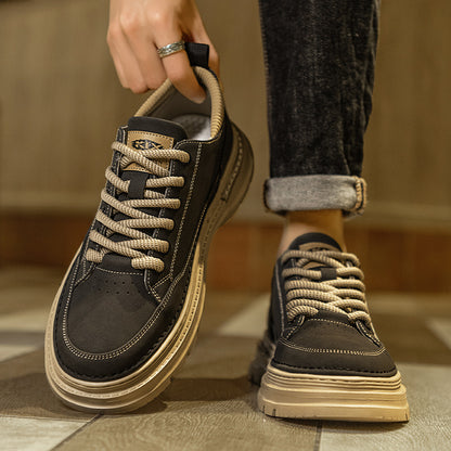 Sapatos masculinos: novos sapatos de outono versáteis para roupa casual de trabalho, botas Martin de homem, sapatos de cabai vintage em pele de cano baixo, ténis desportivos