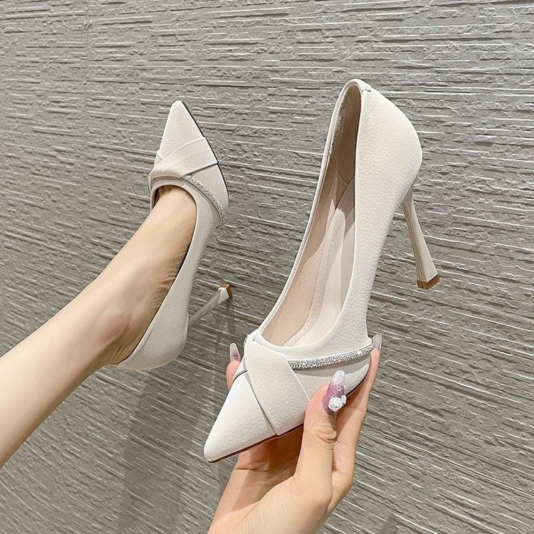 Salto alto francês para mulheres, salto agulho novo 2024, sapatos profissionais pretos elegantes de socialite, sapatos confortáveis de 9 cm