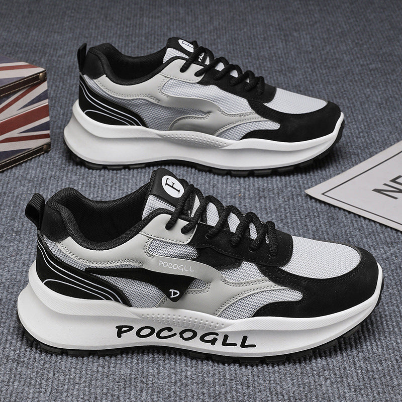 Sapatos de Homem 2025 Verão Novos Respiráveis Versátiles em Malha Desportiva Casuais Casuais de Aumento de Altura Estilo Hong Kong Vintage Forrest Gump Sapatilhas da Moda