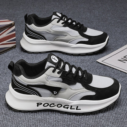 Sapatos de Homem 2025 Verão Novos Respiráveis Versátiles em Malha Desportiva Casuais Casuais de Aumento de Altura Estilo Hong Kong Vintage Forrest Gump Sapatilhas da Moda