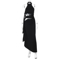 Vestido atravessado Amazon, ao estilo europeu e americano, novo, sexy, de retalhos sem costas sem costas, com abertura longa, vestido halter para mulheres