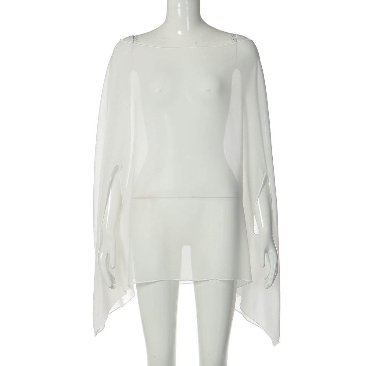 Novo top de estilo urbano transfronteiriço europeu e americano, camisola translúcida e versátil sexy para mulheres, capa de chiffon plus size