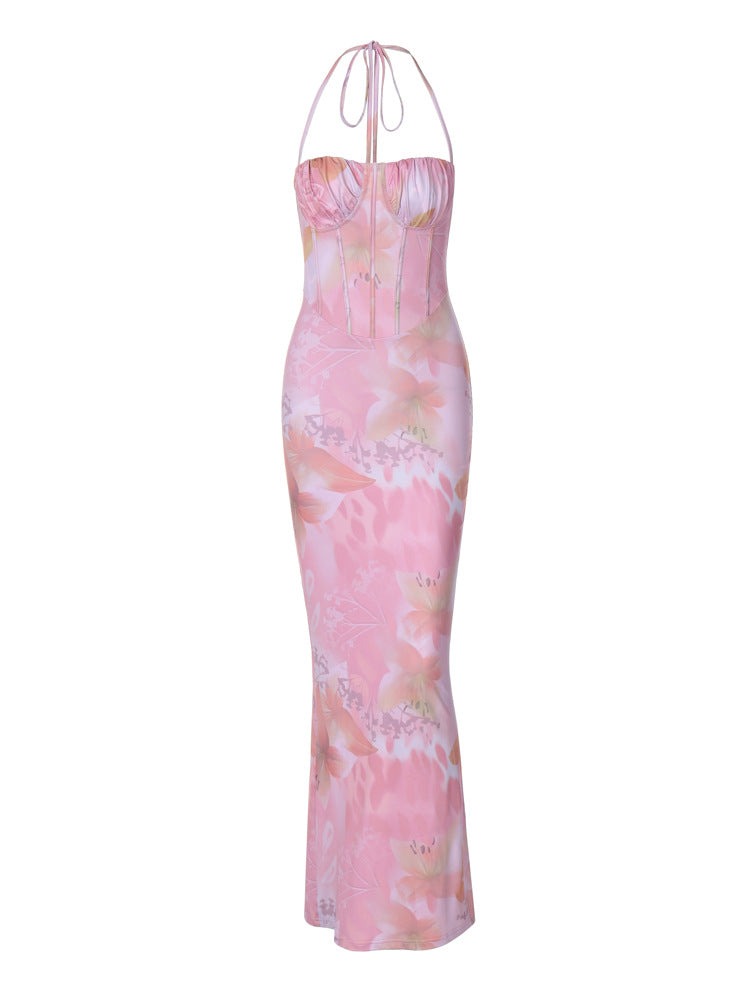 Vestido de estilo europeu e americano, dropshipping de moda ultrafronteiriço com alças estampadas e estampadas na Amazon