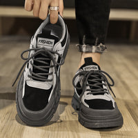 Sapatos de Outono Masculinos Respiráveis 2025 Novos Sapatos Casual Versáteis Calças de Trabalho de Topo Baixo com Sola Grossa Botas Martin de Couro para Homens