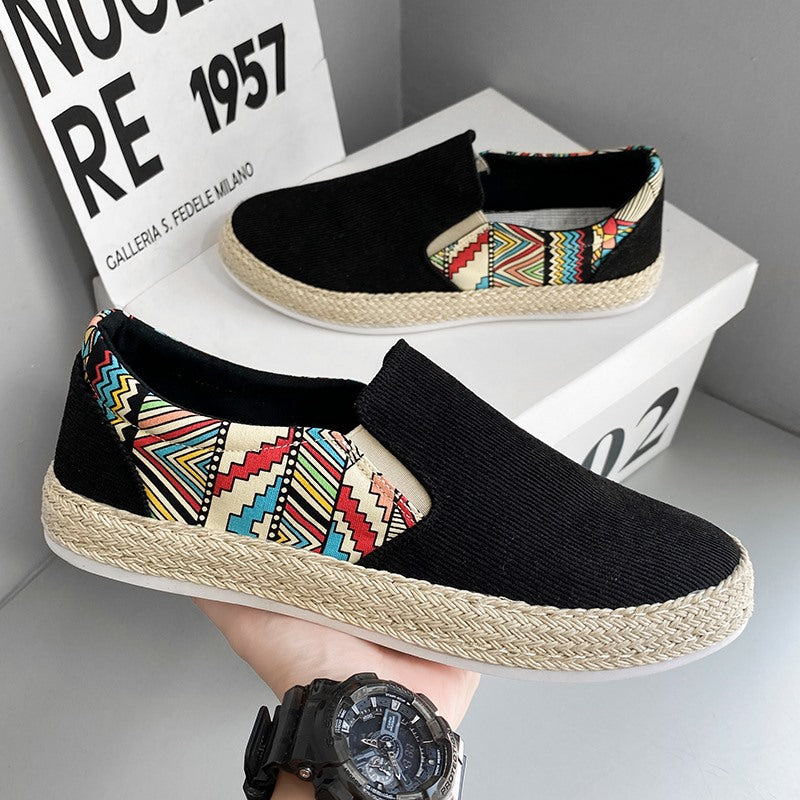 Sapatos de tecido masculinos, novos ténis de verão 2025, respiráveis, casuais casuais com sola em camadas, feitos à mão de Pequim