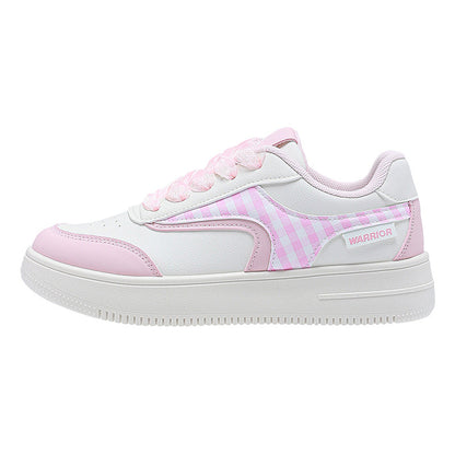 Warrior Dopamine Ténis de sola grossa para mulheres, Autumn New Soft Girl Versatile Niche Casual Shoes, Sapatos de Estudante com padrão de xadrez