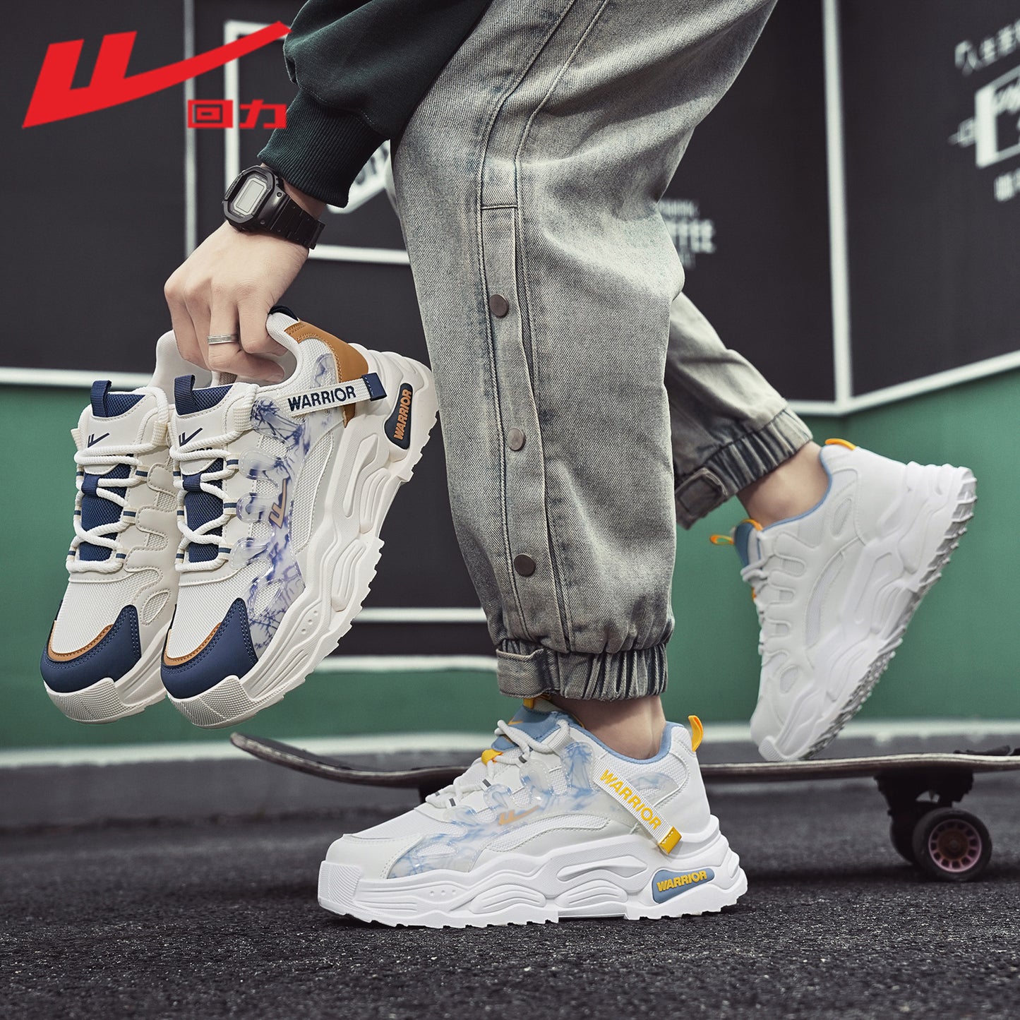 Ténis baixos de malha Warrior com rede respirável, sapatos casuais casuais anticolisão de bambu com sola grossa e de primavera, sapatos masculinos de moda na moda