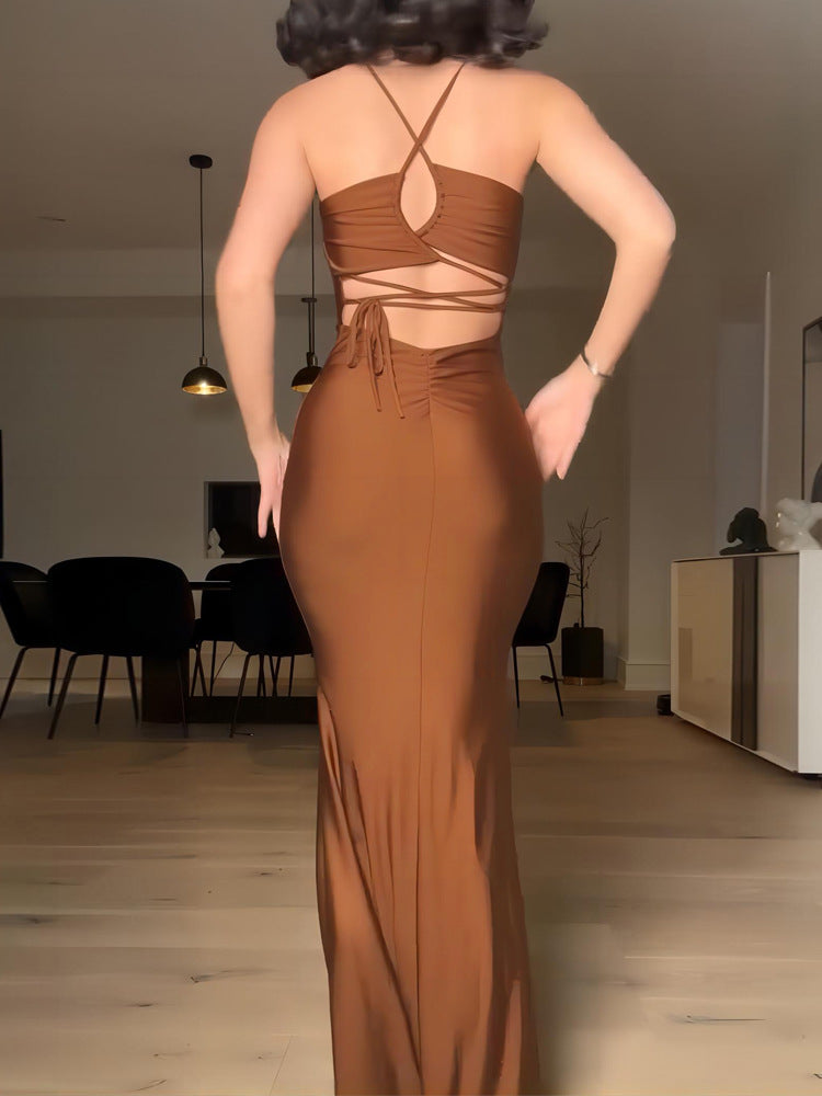 Bestsellers femininos europeus e americanos de verão, novo vestido de retalho de retalho sem alças sem alças de cor sólida para mulheres