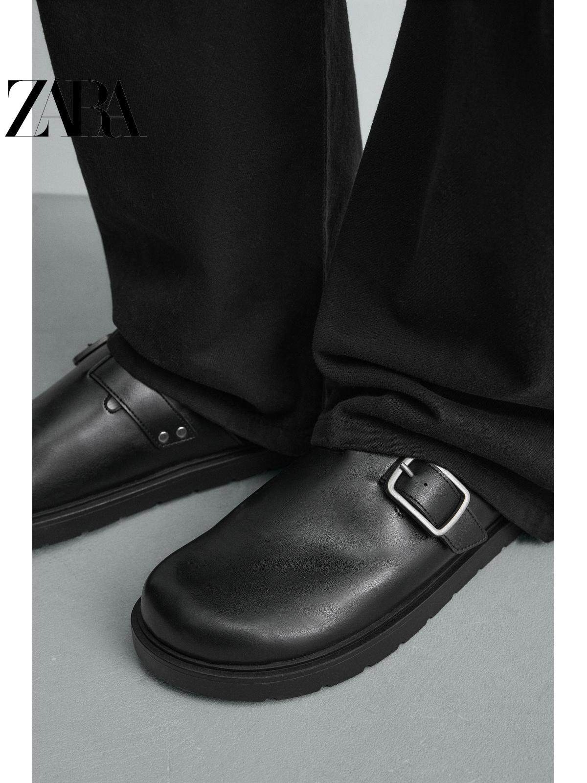 ZARA 2026 Primavera/Verão Sapatos Masculinos com Fivela Metálica, Plataforma e Calcanhar Aberto em Madeira, 2755720 800