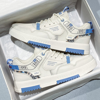 Sapatos de malha fina respiráveis para primavera para homem Sapatos desportivos casuais versáteis Sapatos pequenos de quadro branco para homens Sapatos modernos para homens