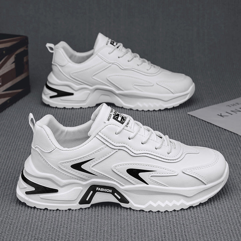 Sapatos masculinos de primavera, novos sapatos brancos versáteis e modernos de 2025, aumento de altura para desportos juvenis casuais, sapatos da moda do pai