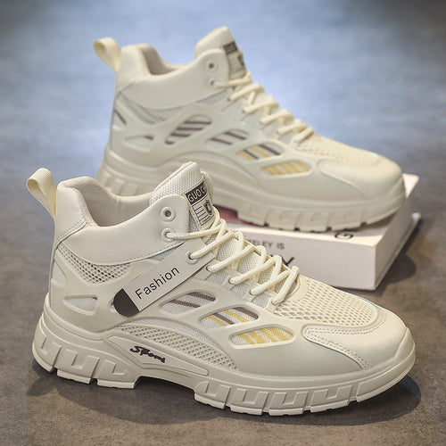 Sapatos masculinos de outono, novos sapatos altos e respiráveis, ténis de rede masculinos versáteis para aumentar a altura, sapatos casuais de pai