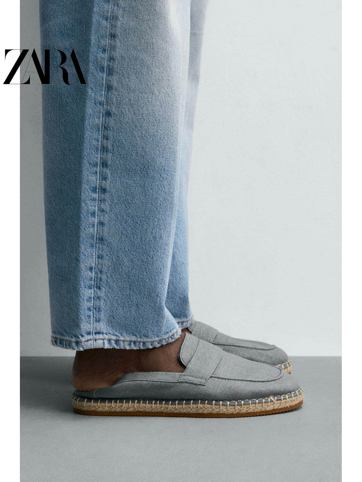 ZARA 2026 Primavera/Verão Sapatos Masculinos com Detalhes de Aba no Bolso, Tecido de Algodão, Sola de Linho, 2751720 400