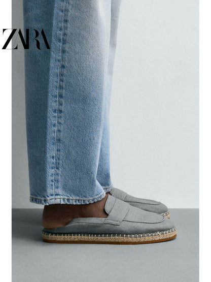ZARA 2026 Primavera/Verão Sapatos Masculinos com Detalhes de Aba no Bolso, Tecido de Algodão, Sola de Linho, 2751720 400