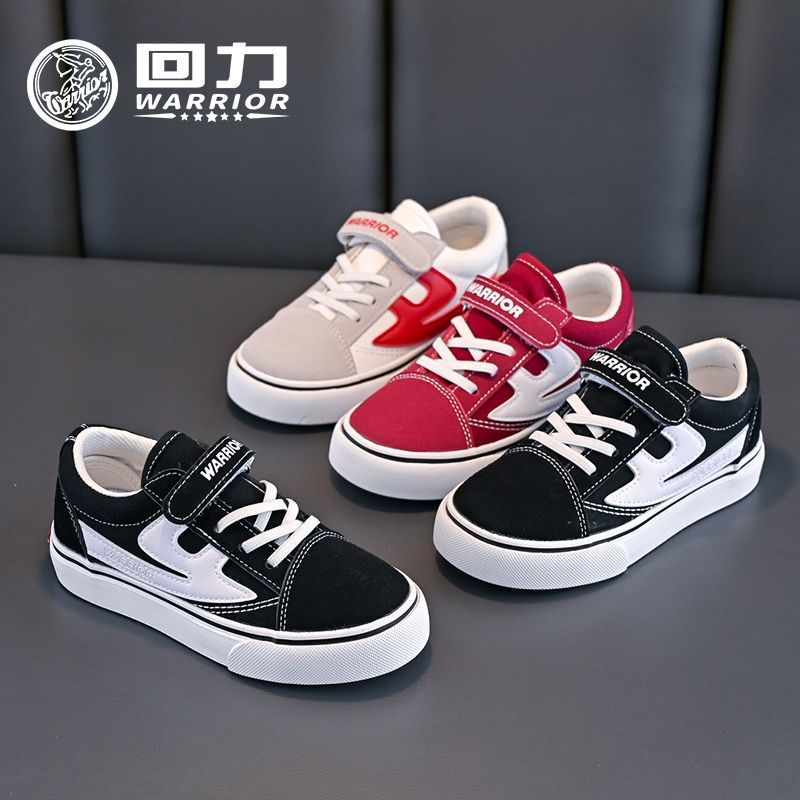 Os novos sapatos infantis confortáveis com blocos de cor baixos da Warrior, sapatos simples de lona universitária, sapatos casuais de moda versáteis de alto valor