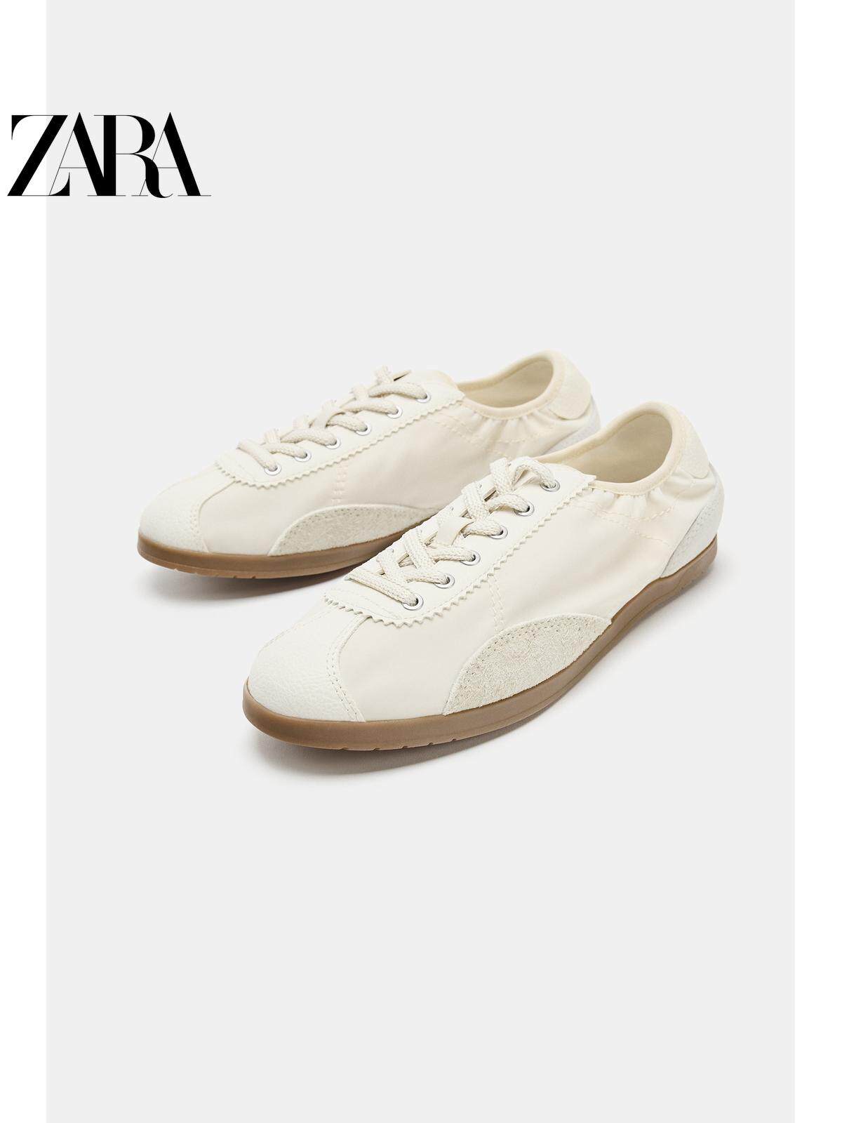 ZARA 2026 Verão Novo Sapatos Femininos Color Block Esportivos com Cadarço Sapatos Rasteiros Leves 5436710 001