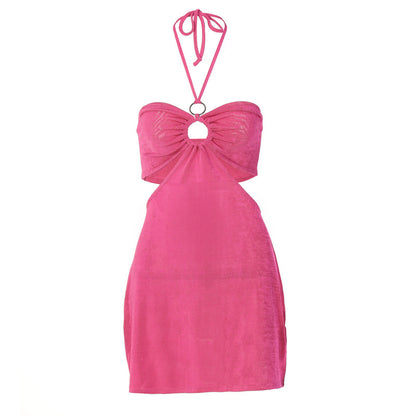 Estilo europeu e americano 2025, vestido de moda sexy com gola halter, vestido de moda oco, comércio exterior da Amazon, roupa feminina por grosso