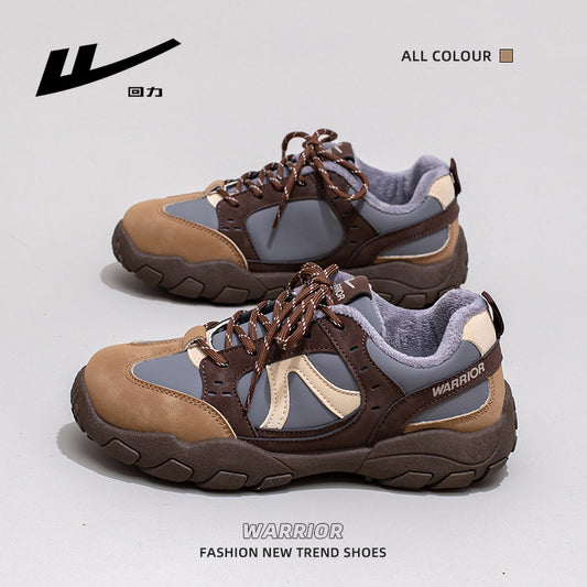 Sapatos baixos Warrior confortáveis, confortáveis e forrados a lã polar, ténis de treino moral de estilo vintage de trabalho, sapatos desportivos novos para o exterior de inverno