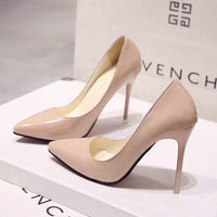Saltos altos altos European Station Nude Stilet, sapatilhas de trabalho pretas com bico pontiagudo, sapatos plus size azuis em verniz feminino, sapatos vermelhos de casamento