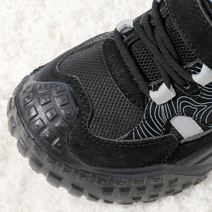 Novos sapatos infantis para o exterior de inverno para mulher e para mulher, sapatos desportivos de velcro forrados a fleece, sapatos modernos e versáteis com adesivo frio