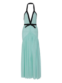 Um novo body sexy em V profundo com recorte, sem costas, elegante vestido de malha halter, em blocos de cor, a vender hot cross-border na Amazon
