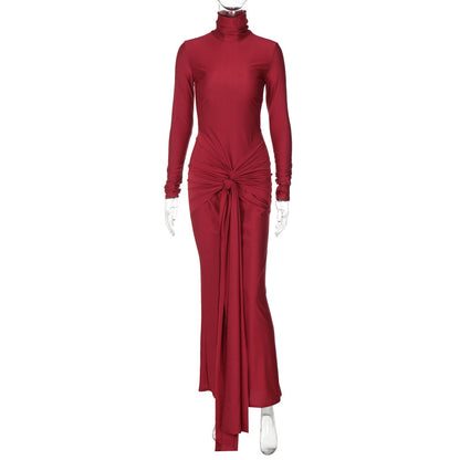Vestido de Moda Estreita Estreita e Americana de Nova Cor Sólida de Verão, Vestido Slim Fit Estreitado de Verão com Gola Alta e Manga Longa, Vestido Slim Fit para mulheres