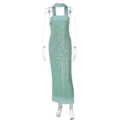 Amazon Novo vestido sexy sem alças, de cor sólida, slim longo, estilo socialite, ajustado, para mulheres