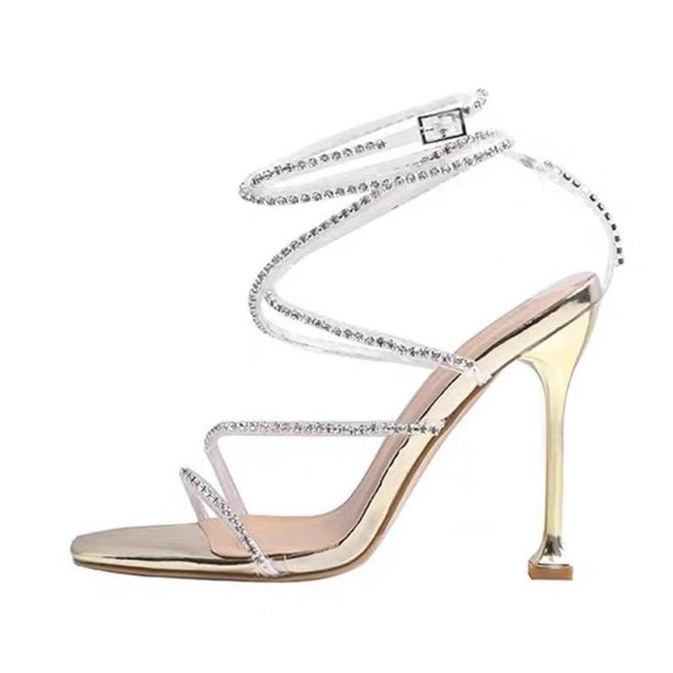 Estação Europeia Clube Noturno Nova Sandália de Pedras de Peixe Estilo Fada Feminina Gravata Stiletto Moda Sandálias de Salto Alto Sandálias da Moda