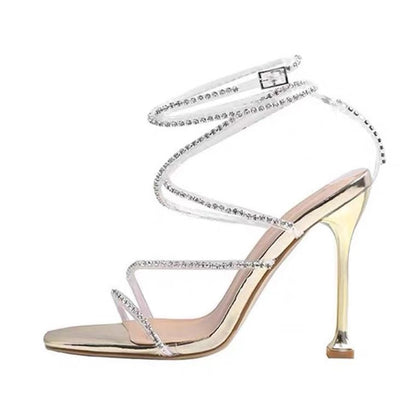 Estação Europeia Clube Noturno Nova Sandália de Pedras de Peixe Estilo Fada Feminina Gravata Stiletto Moda Sandálias de Salto Alto Sandálias da Moda