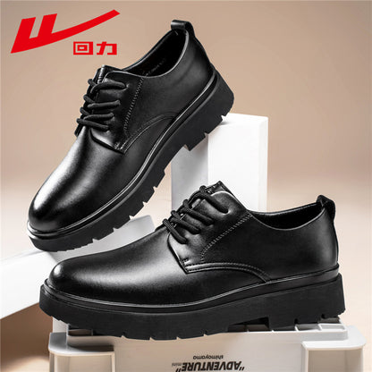 Sapatos empresariais de pele grossa forrados a polar Warrior, sapatos de pele com solas grossas forrados a polar, sapatos de cordões confortáveis e de cor sólida, sapatos de algodão para calçar, sapatos de trabalho quentes e na moda